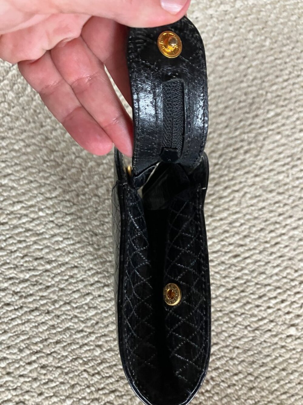 Vintage 70s Albert Nipon Black Quilted Crossbody Bag MISSING Gold Chain READ - Picture 6 of 10